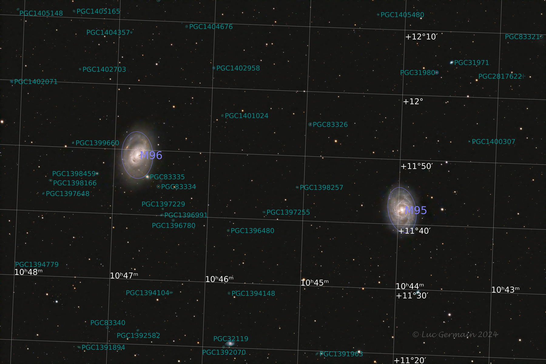 Galaxies M95 et M96 du Sombrero dans la constellation du Lion - Luc Germain